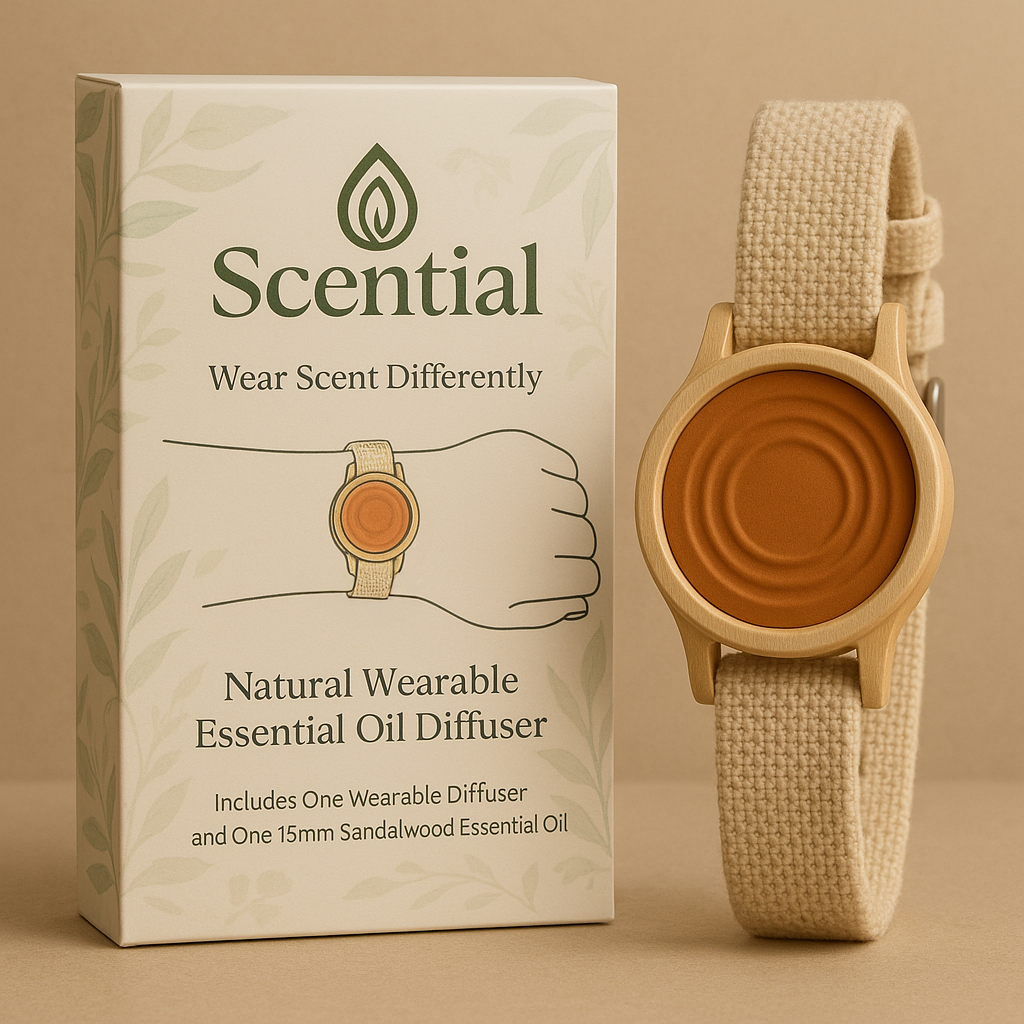 Scential Wear - Scential One Wearable Defuser. Wood, Terracotta, Hemp and Cotton Watch Strap. Essential Oil Defuser Natural  Package 